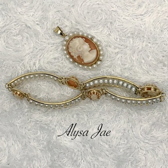 *RARE* Vintage Cameo Estate Jewelry - Rafka Bracelet & Pendant - Picture 14 of 14